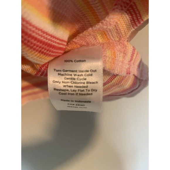 T by TALBOTS Size Med Pink Orange Cotton Striped Keyhole Back Top NWT - Picture 6 of 9